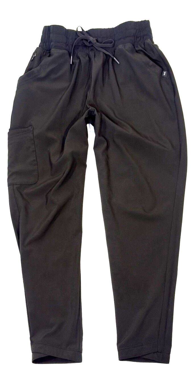 Jaanuu Womens M All-Day Performance Scrub Pants Black Cargo Tulip Hem Stretch